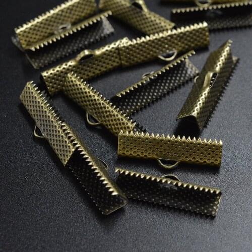 FLTMRH 20pcs 21mm Crimp End Beads Leather Cord Flat Cover Clasps Cord End Caps String Ribbon Clip Foldover Necklace Bracelet C