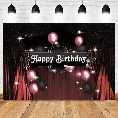 Yeele Happy Birthday Backdrop Portrait Photography Pink Black Balloons Red Curtain Background For Photo Studio Photophone