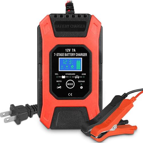 FOXSUR 12V 7A 7 Stage AutomaticSmart Battery Charger For Motorcycle Car ATV AGM GEL SLA WET DEEP Cycle Batteries Charger NEW 21