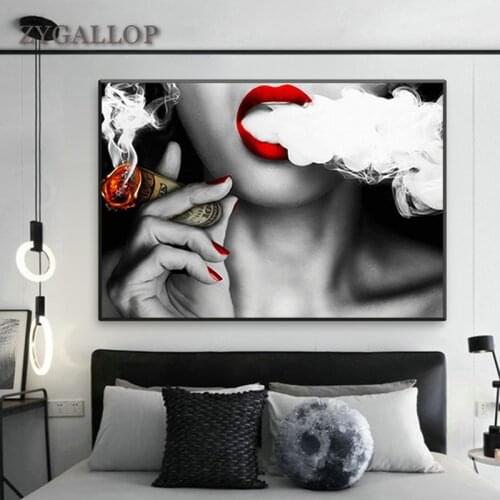 Smoking Girl Pictures Print Canvas Painting Sexy Lips Wall Art Posters And Prints Modern Pop- Art Paintings For Home Decoration