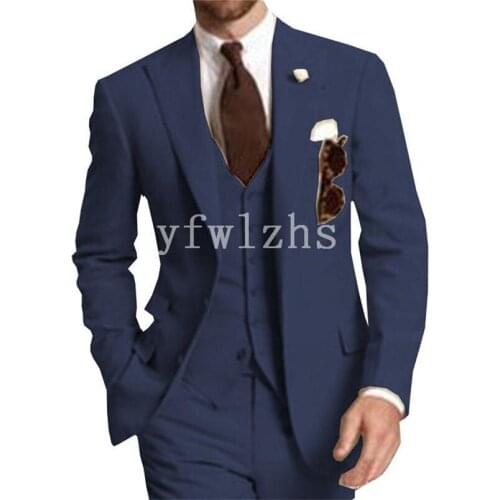 Handsome Two Buttons Groomsmen Peak Lapel Groom Tuxedos Wedding Dress Men Suits Blazer Prom Dinner (Jacket+Pants+Tie+Vest) B77