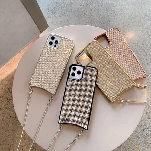 Cool Girl Necklace Lanyard Phone Case with Glitter Diamond For iPhone 12 11 Pro XS Max 8 7 Plus X XS Cell Phone Case Accessories