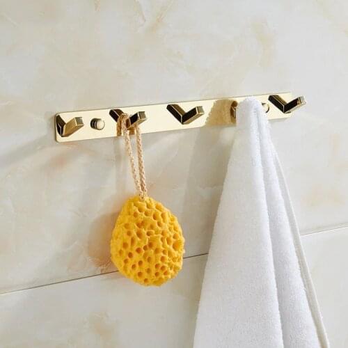 Robe Hooks Clothes Hat Hook Row Gold Towel Hanger Wall Mounted Bathroom Robe Hook Bath Hardware Set Kitchen Hanger