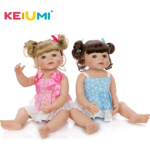 KEIUMI 22 Inch Reborn Dolls Full Silicone Body Newborn Girl Twins Doll Baby Toy With Gold Brown Wavy Hair Childrens Day Gifts