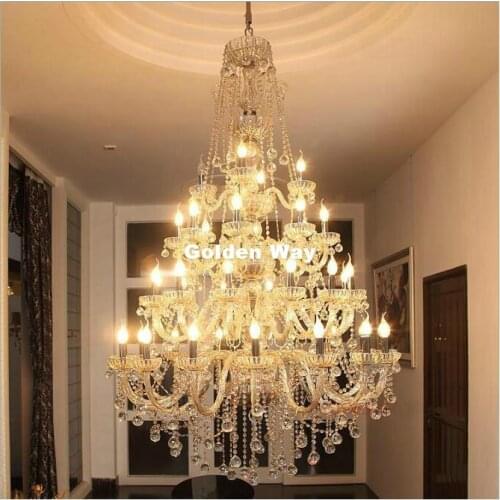 Modern Clear Golden Crystal Chandelier Palace D130cm 40arms LED AC Large Crystal K9 Chandelier Lights Lobby Staircase Decoration