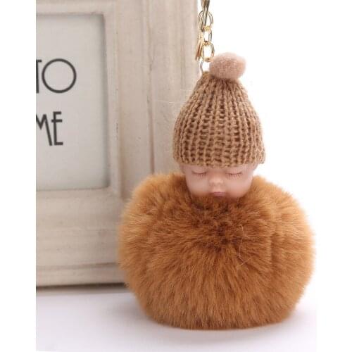 Cute Sleeping Baby Doll Plush Toy Pompom Rabbit Fur Ball pendant rope plush Doll toys decor Gift Toy Bag Pendant Toy B0895