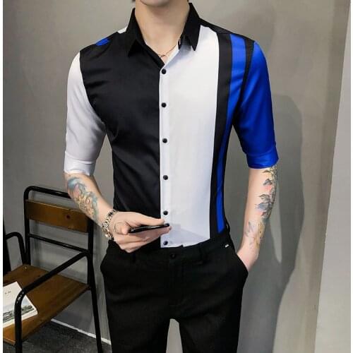 2021 Summer Patchwork Shirt Men Slim Fit Half Sleeve Casual Shirt Fashion Business Streetwear Social Party Blouse Chemise Homme