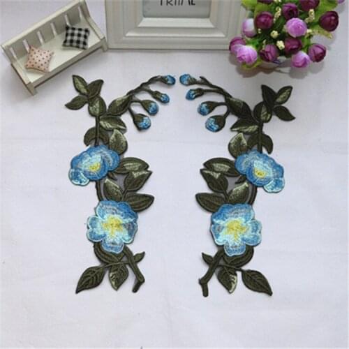 Blue flower applique patches vintage embroidered badge fabric patch Fashion clothing decoration accessories patch