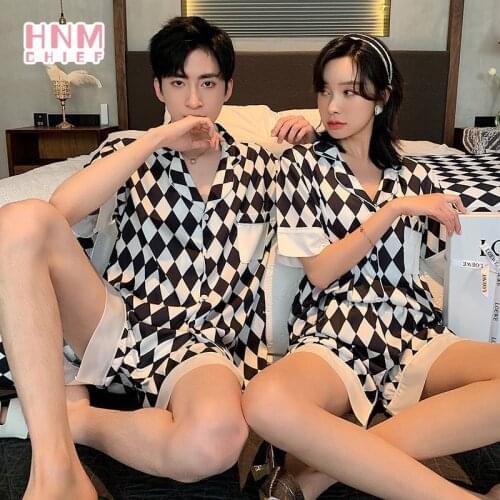 2021 New Summer Thin Couple Pajama Sets Casual Comfort Plus Size Silk Pajamas Fashion Print Women Shorts V-Neck Home 2-piece Set