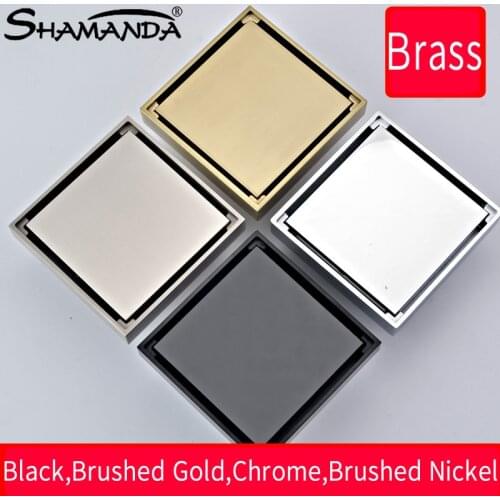 Bathroom Tile Insert Floor Drain Brass Square Black Brushed Gold Invisible Floor Waste Grates Shower Drain Strainers