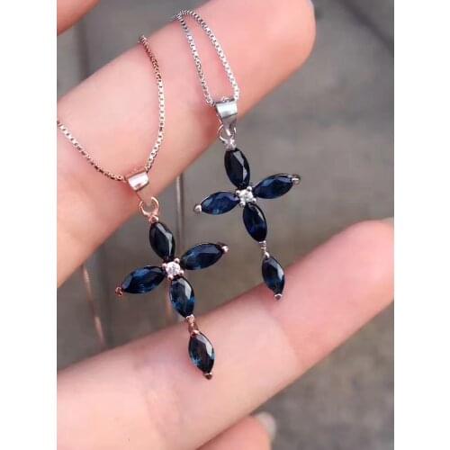 Natural blue sapphire gem Pendant natural gemstone Exquisite mysterious energy cross pendant S925 silver girl party gift jewelry