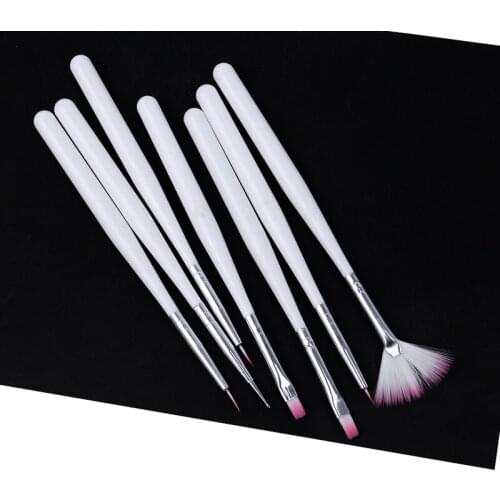 Professional nail art brushes plastic white handle painting drawing brush set blending liner dotting pens 7pcs/set New