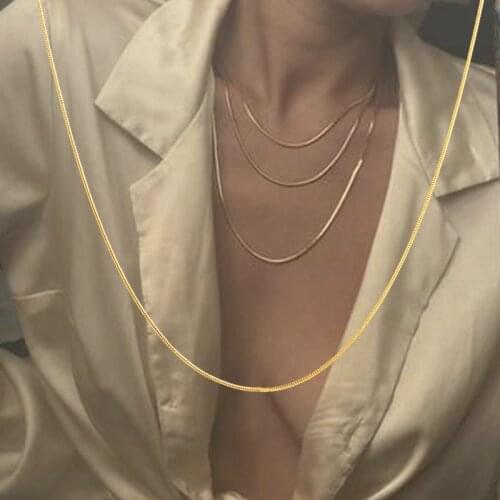 Basic Casual Chain Necklace for Women, Simple Snake Chain Stainless Steel Statement Chokers, Elegant Party Street Candid Jewelry