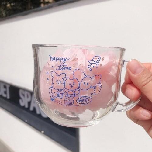 New 480mL Nordic Letters Transparent Glass Mug with Handle Creative Cute Animal Pattern Milk Juice Tea Glass Cup Gift for Friend