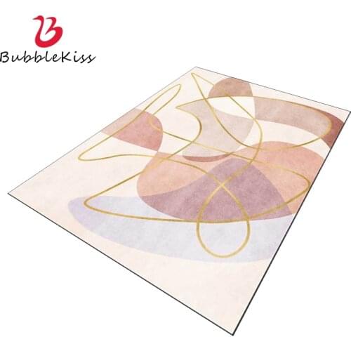 Bubble Kiss Fashion Pink Carpets For Living Room Light Luxury Style Floor Mat Golden Line Decor Rug Girl Room Anti Slip Foot Pad