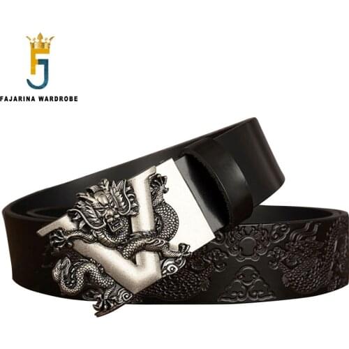FAJARINA Unique Design Dragon Pattern Automatic Buckle Belts Men Mens Carving Technology Genuine Strap Cowhide Belt N17FJ848
