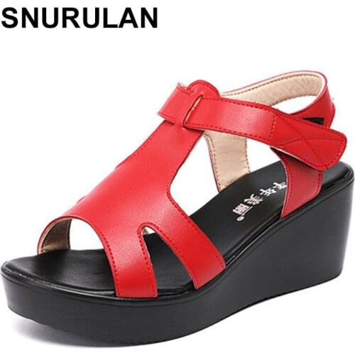 SNURULANRed Wedges Heel Sandals For Women 2021 Summer New Platform Large Size Ladies Gladiator Sandals