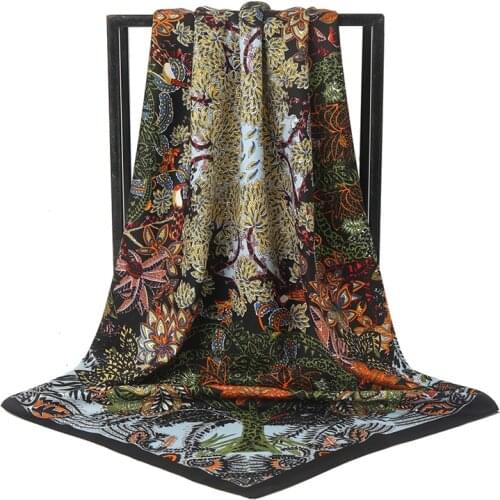 2021 Design Brand Women Square Silk Scarf Chain Print Head Scarfs Female Satin Hijab Scarves Shawl Wrap Lady Headband Foulard