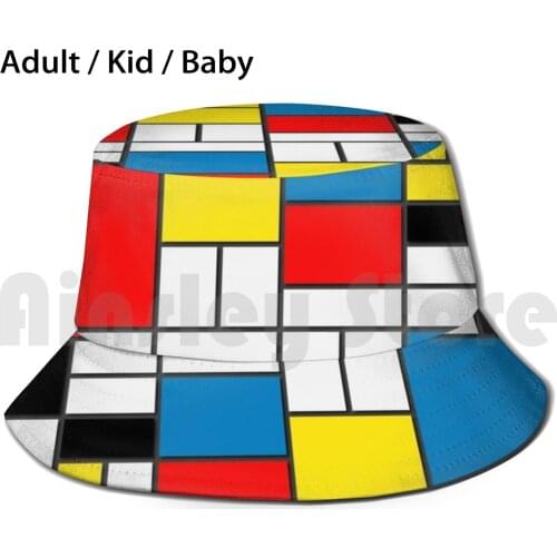 Mondrian Painting Sun Hat 2113 Bucket Hat Mondrian Mondrian Painting Mondrian Mondrian Blue Red Yellow