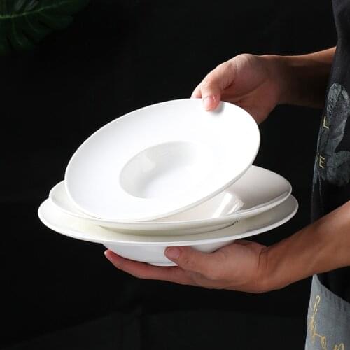 Pasta Straw Hat Dinner Plate European Soup Plate Restaurant Retro Western Steak Plate Ceramic Pure White Tableware CN(Origin)