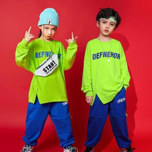 Girls Cool Carnival Jazz Dancing Costumes Loose Sweatshirt Jogger Sweatpants Kids Boys Hip Hop Dance wear Outfits Stage Clothes