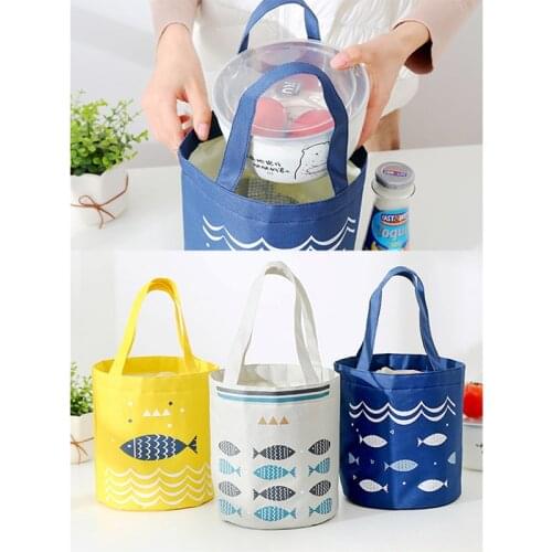 Fresh Insulation Lunch Bag For Women Student Kid Thermal Insulated Oxford Picnic Food Cooler Box Tote Storage Bags Cylindrical