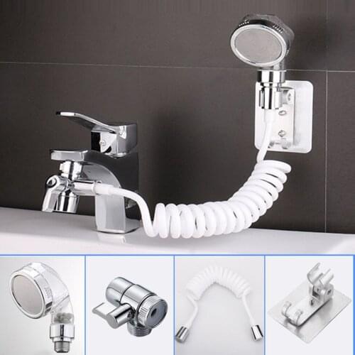 Bathroom Sink Faucet Extender Handheld Filter Shower Head External Washbasin Tap Water Divider Sprayer with Wall Mounted Holder