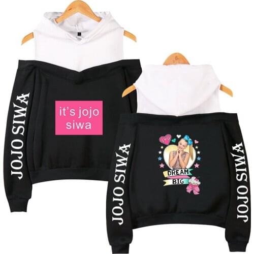 Comfortable JOJO SIWA Black and white Off-the-shoulder hooded Casual New Women girls Sexy Lecky Sling Sweatshirt Casual Tops
