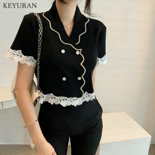 Runway Sweater Cardigan Korea Women 2021 Summer O-neck Double Breasted Black Knitted Jacket Ladies Elegant Knitting Outwear Top