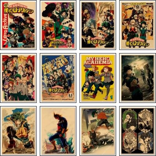 Japanese Anime My Hero Academia Retro poster Home decoration Kraft Poster Painting Wall stickers