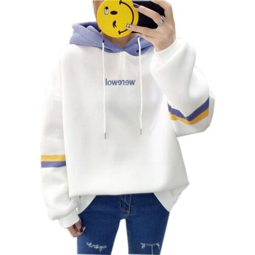 Autumnwinter womens hooded sweatshirt long-sleeved loose embroidered shirt female letter print Sweatsuit Korean Style Women