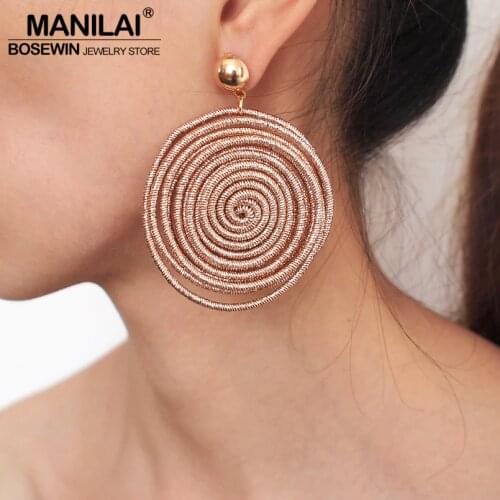 MANILAI Bohemian Round Alloy Spiral Statement Earrings Womens Vintage Metal Drop Dangle Earrings Jewelry Accessories Wholesale