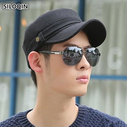 SILOQIN Winter Mens Cap Fashion Woolen Warm Baseball Caps With Earmuffs New Adjustable Size Flat Cap Male Bone Brand Dad Hats