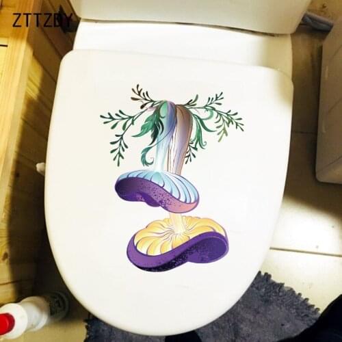 ZTTZDY 19.6×25.2CM Cute Cartoon Purple Mushroom Toilet WC Decor Funny Home Bedroom Wall Sticker T6-0168
