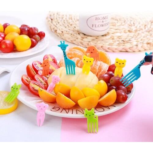 10pcs Animal Farm Fruit Fork Mini Cartoon Children Snack Cake Dessert Food Fruit Pick Toothpick Bento Lunches Party Decor