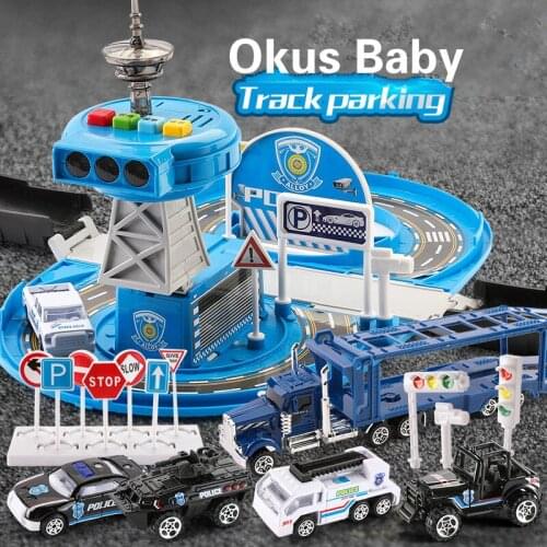 Newest 3D City Police Station Railway Car Play Engineering Fire Truck Track Car DIY Model Building Kits Assembly toys for kids