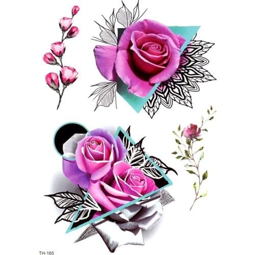 5pcs Pink Rose Waterproof Temporary Tattoos Men Feather Beauty Flower Fake Tattoo Tatuajes Temporales A Prueba De Agua Tatoo