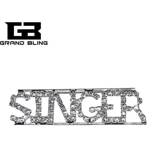 Professions Theme Lapel Pin "SINGER" Letters Crystal Breastpin Accessories