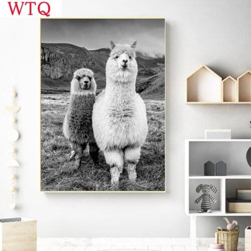 5D DIY Diamond Painting Mosaic Llama Black and White Painting Diamond Embroidery Full Drill Cross Stitch Kit Wall Art Room Decor