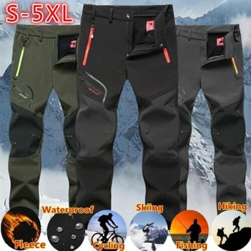 Winter Mens Waterproof Pants Outdoor Hiking Camping Fishing Sports Trousers Male Casual Soft Shell Fleece Warm Cargo Pants 5XL