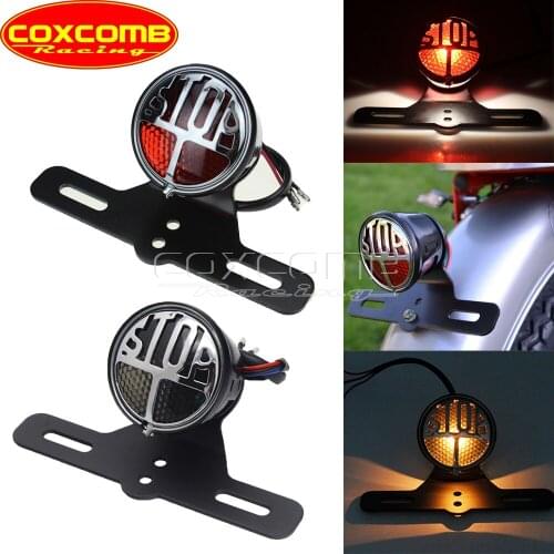 Chrome/Smoke Motoebike Retro Rear Brake Stop Light License Plate Bracket Taillight For Harley Chopper Bobber Cafe Racer Custom