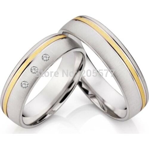 Classic Handmade His and Hers Gold Plating Inlay Titanium Wedding Engagement lovers ring in white gold color