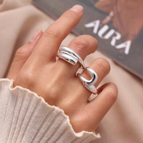 925 silver hot sale simple all-match jewelry with irregular curve opening ajustable ring for women birthday gifts wholesale