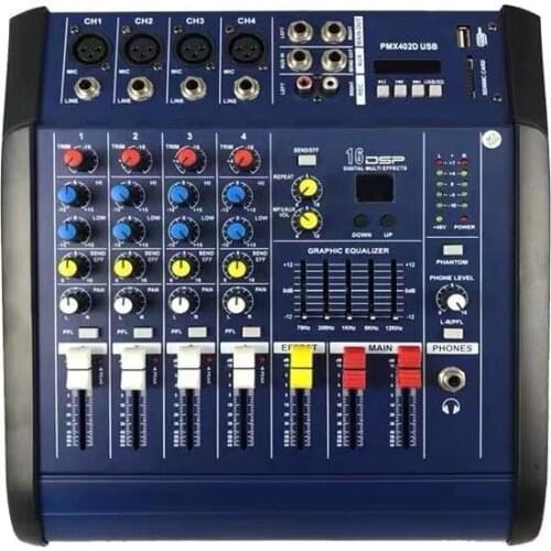 SC-MX402D Professional Audio Mixer with USB DJ Sound Mixing Console MP3 Jack 4 Channel Karaoke with Amplifier