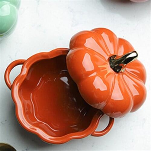 Cute Pumpkin Soup Cup with Cover Baking Bowl Ceramic Rice Bowl Baking Tableware Dessert Soup Bowl Water Stew Cup Free Shipping