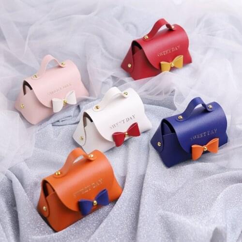 Mini Candy Bag Chocolate Gift Leather Sweet Cute Bow Box For Wedding Birthday Christmas Baby Shower Favor Packing Present Bags