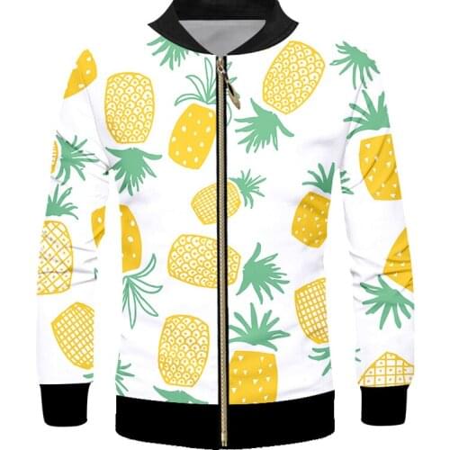 UJWI New Trend Pineapple Mens Zip Jacket 3D Printing Fruit Yellow Man Zipper Coat Printed Fashion Streetwear Unisex Clothing