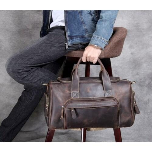 Man Outdoor Genuine Leather Shoe Duffle Bag Male Coffee Black New Fashion Brand Designer Business Trip Travel Bag for
