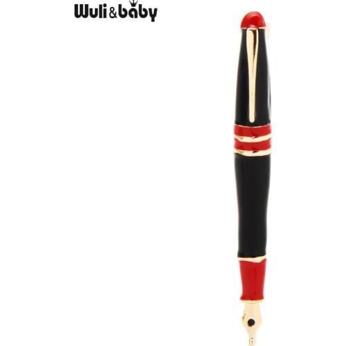Wuli&baby Enamel Pen Brooches For Women Men Red Black Pen Teachers Students Brooch Pin Gifts