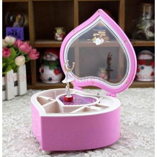 Heart Shape Dancing Ballerina Music Box PLastic Jewellery Box Girls Carousel Hand Crank Music Box Mechanism Gift 50pcs